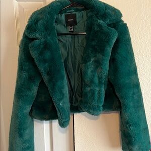 Forever 21 Green Teddy Jacket with Plush Texture
